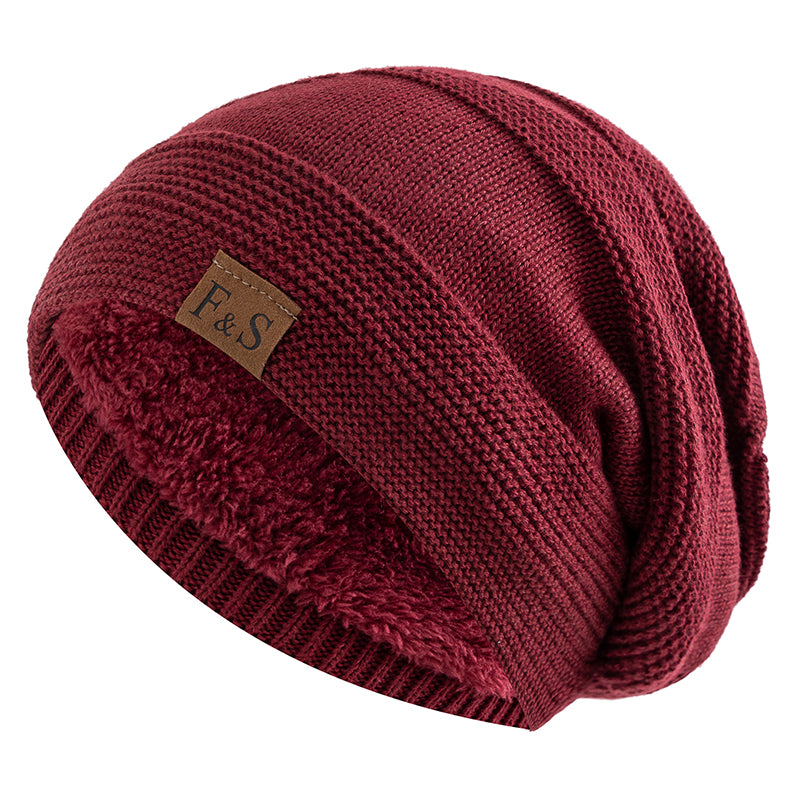 Slouchy Winter Hats, Fur Lined Beanie Cap for Men and Women, Warm Casual Knitted Winter Hats
