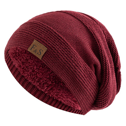 Slouchy Winter Hats, Fur Lined Beanie Cap for Men and Women, Warm Casual Knitted Winter Hats