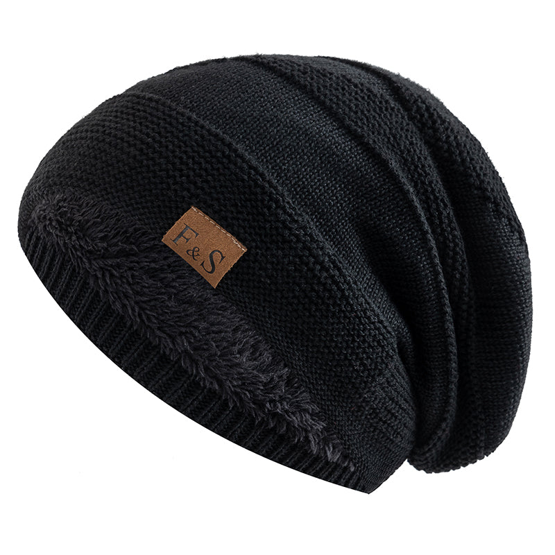 Slouchy Winter Hats, Fur Lined Beanie Cap for Men and Women, Warm Casual Knitted Winter Hats