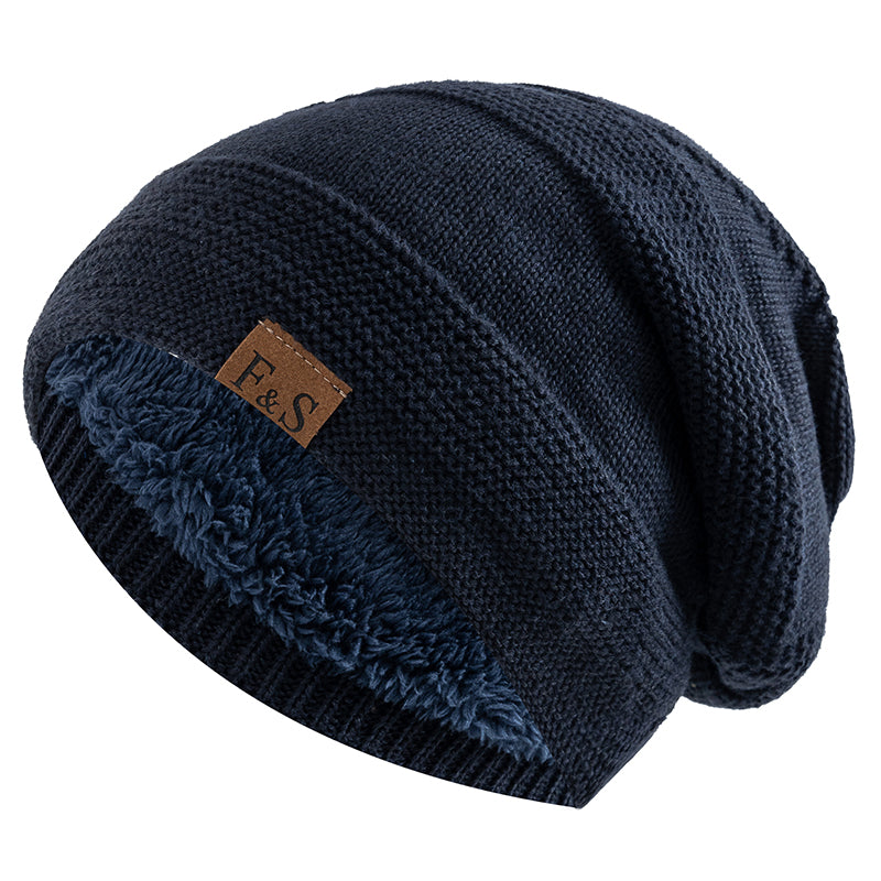 Slouchy Winter Hats, Fur Lined Beanie Cap for Men and Women, Warm Casual Knitted Winter Hats