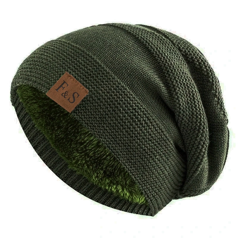 Slouchy Winter Hats, Fur Lined Beanie Cap for Men and Women, Warm Casual Knitted Winter Hats