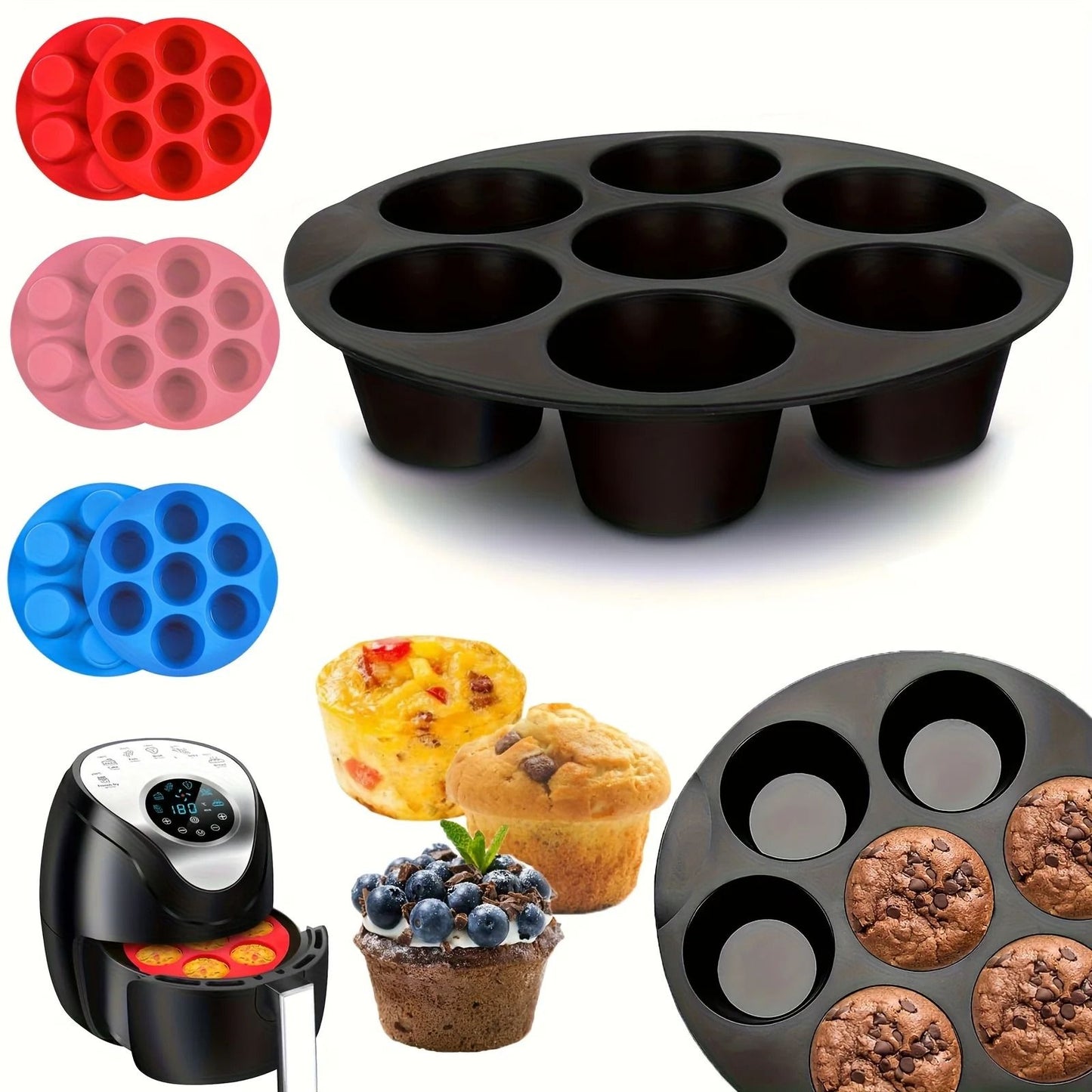 Silicone Egg Bite Mold for Air Fryer 7 Cup Non Stick Muffin and Snack Tray