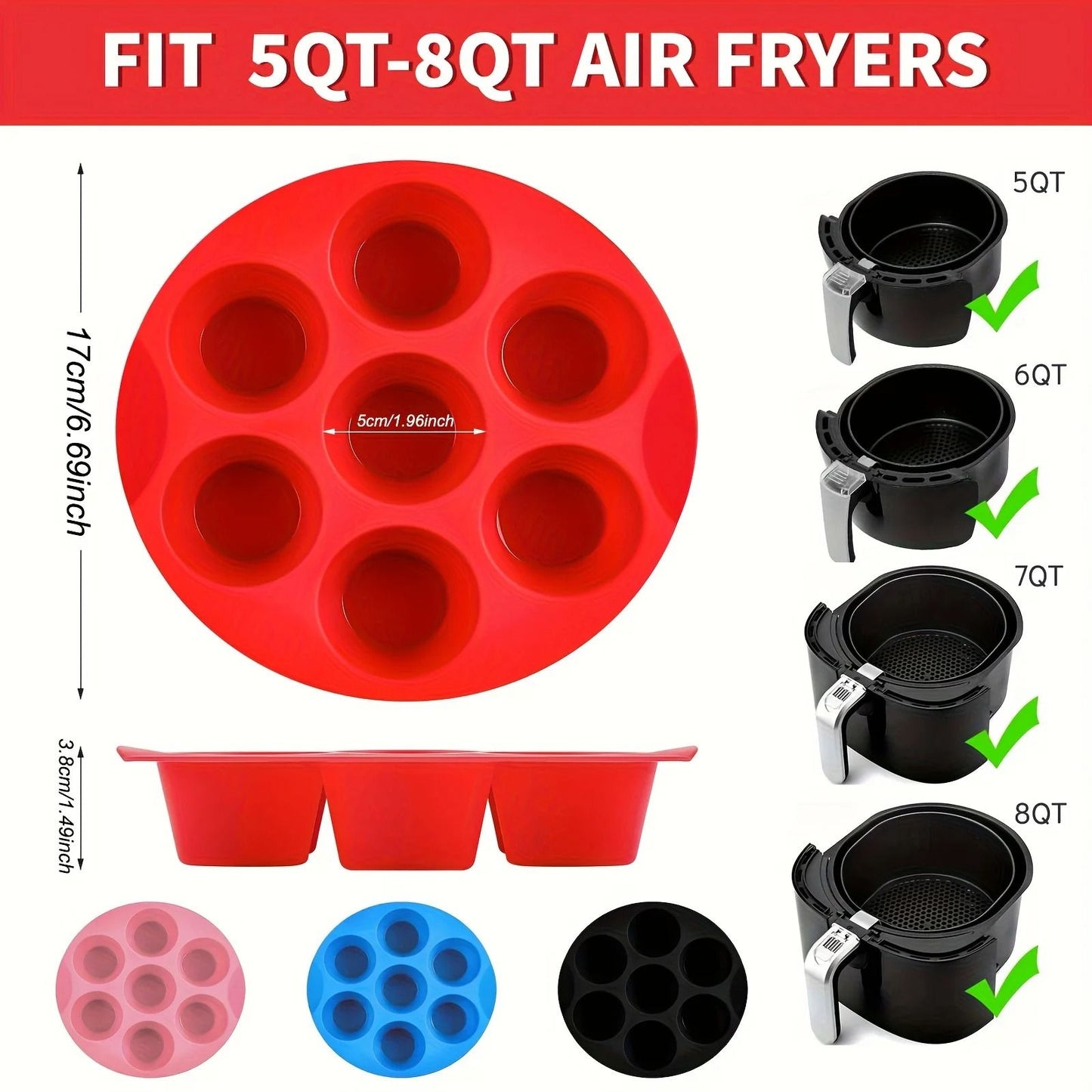 Silicone Egg Bite Mold for Air Fryer 7 Cup Non Stick Muffin and Snack Tray