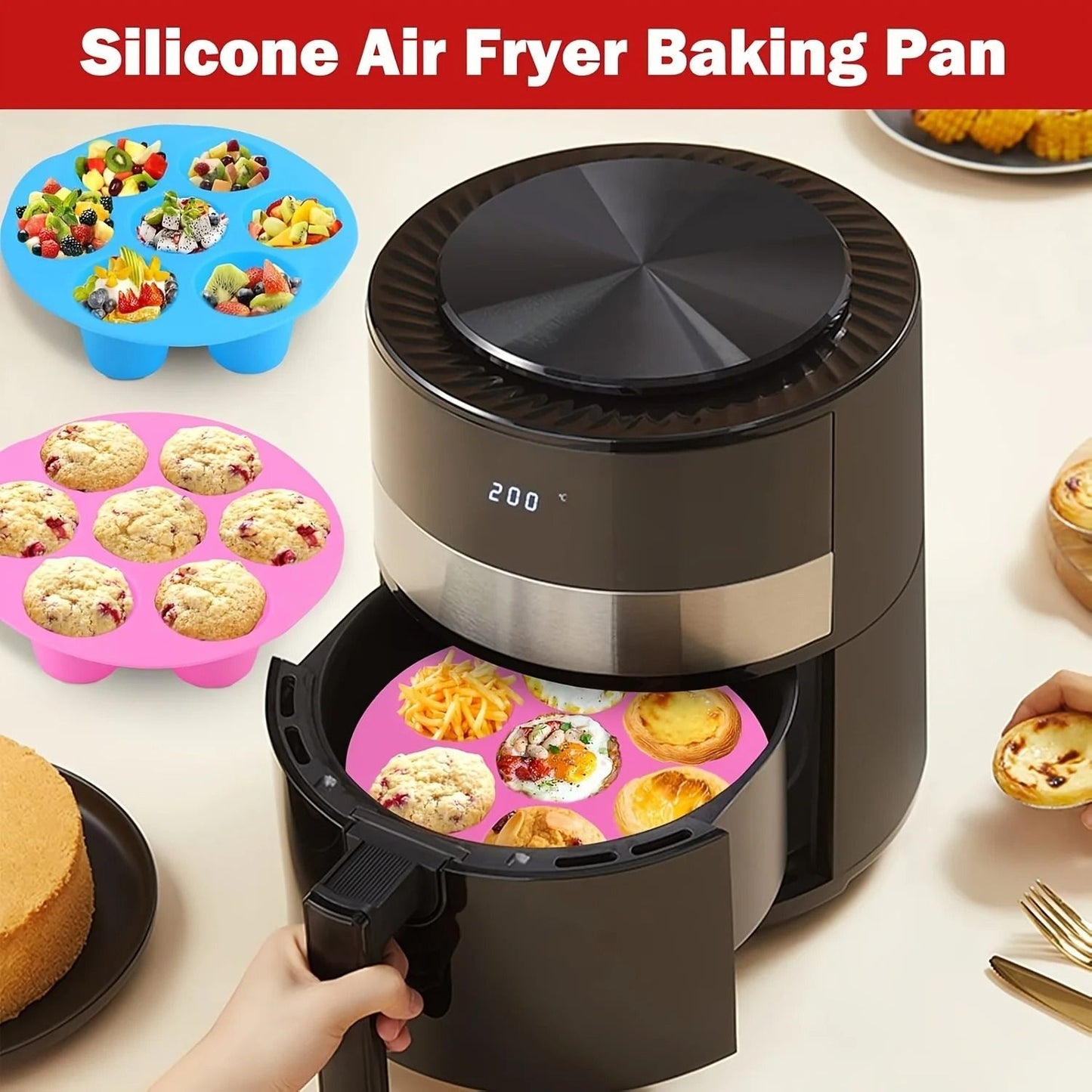 Silicone Egg Bite Mold for Air Fryer 7 Cup Non Stick Muffin and Snack Tray
