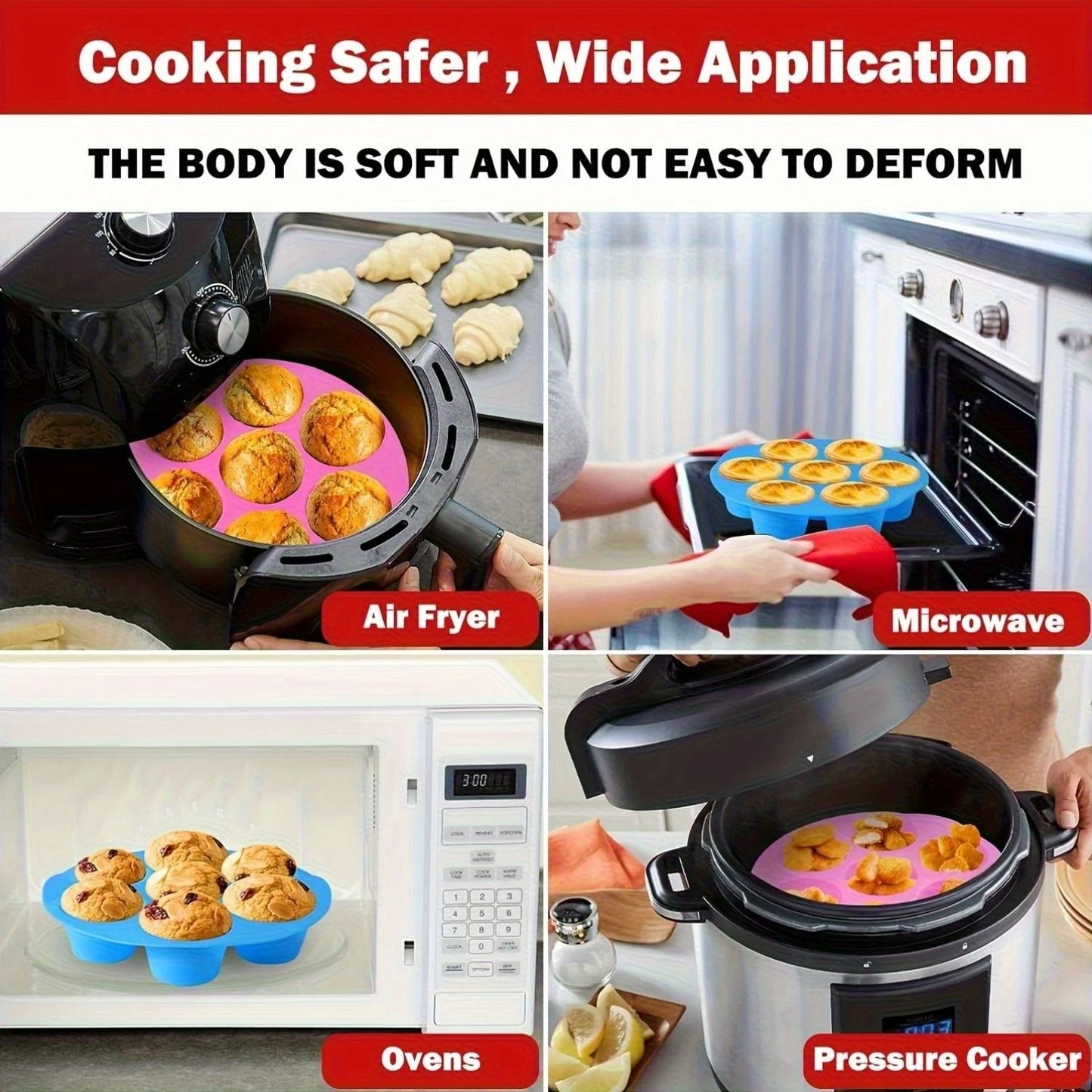 Silicone Egg Bite Mold for Air Fryer 7 Cup Non Stick Muffin and Snack Tray