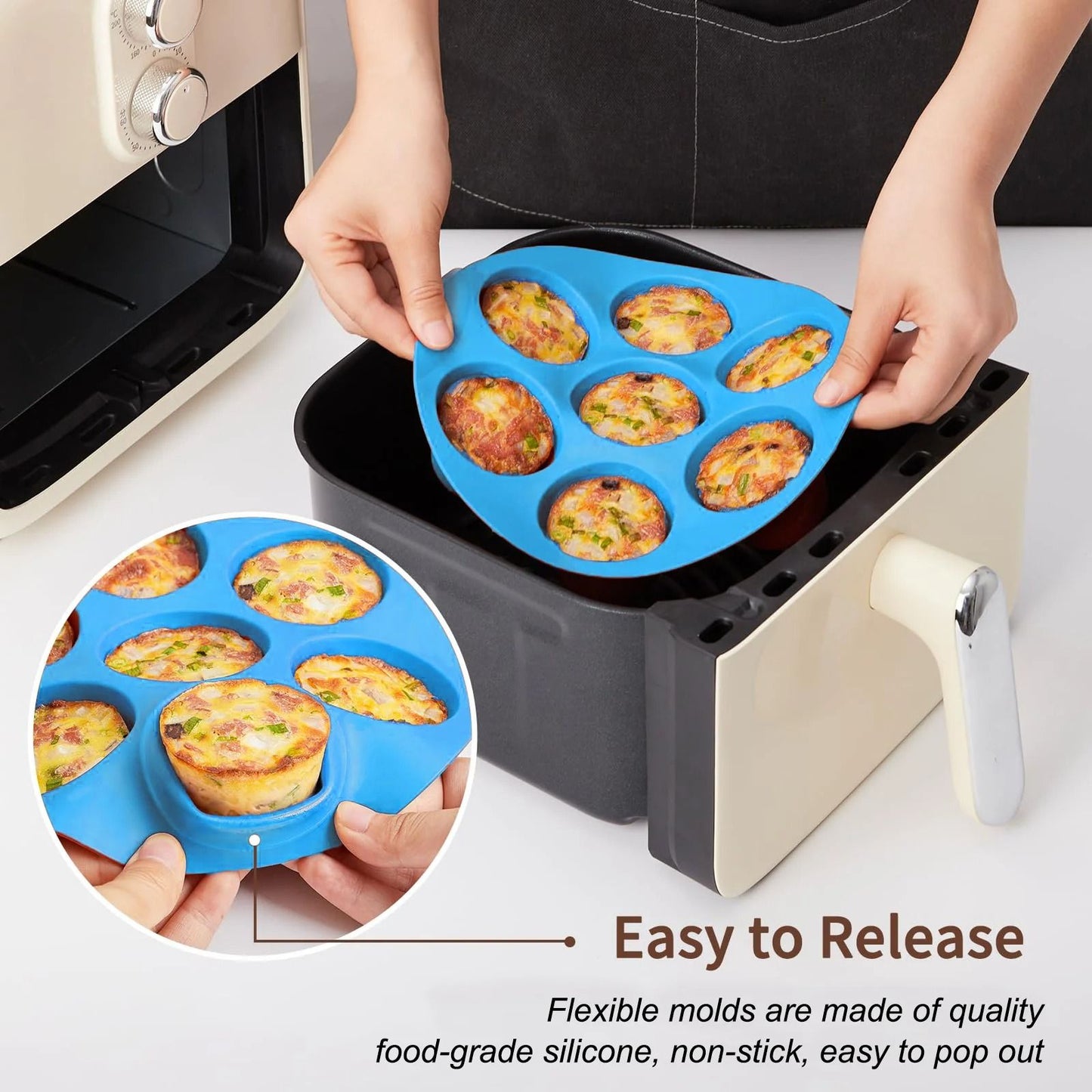 Silicone Egg Bite Mold for Air Fryer 7 Cup Non Stick Muffin and Snack Tray