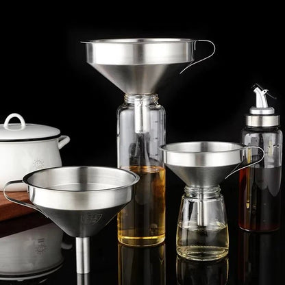 Premium 304 Stainless Steel Oil & Liquid Funnel with Strainer – Spill-Free Kitchen Transfer Tool