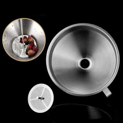 Premium 304 Stainless Steel Oil & Liquid Funnel with Strainer – Spill-Free Kitchen Transfer Tool