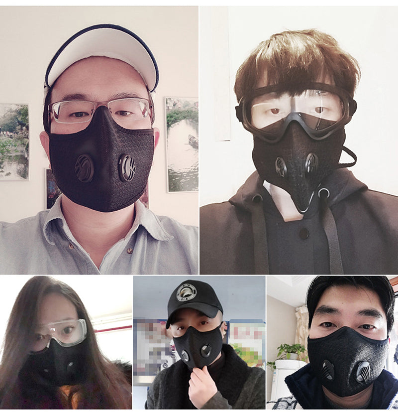 Washable Cardio Sports Mask, Activated Carbon Filter for Riding Mouth Cover, Dustproof Reusable Face Mask