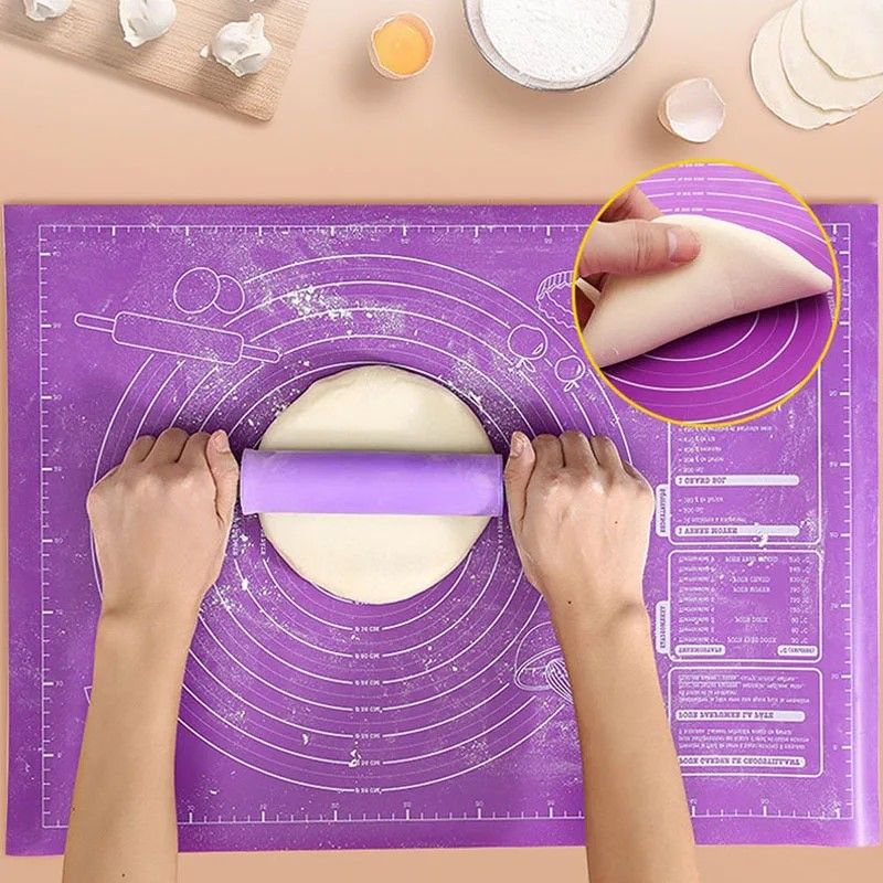 Premium Silicone Pastry & Baking Mat, Non-Stick Dough Rolling Mat with Measurements & Guide