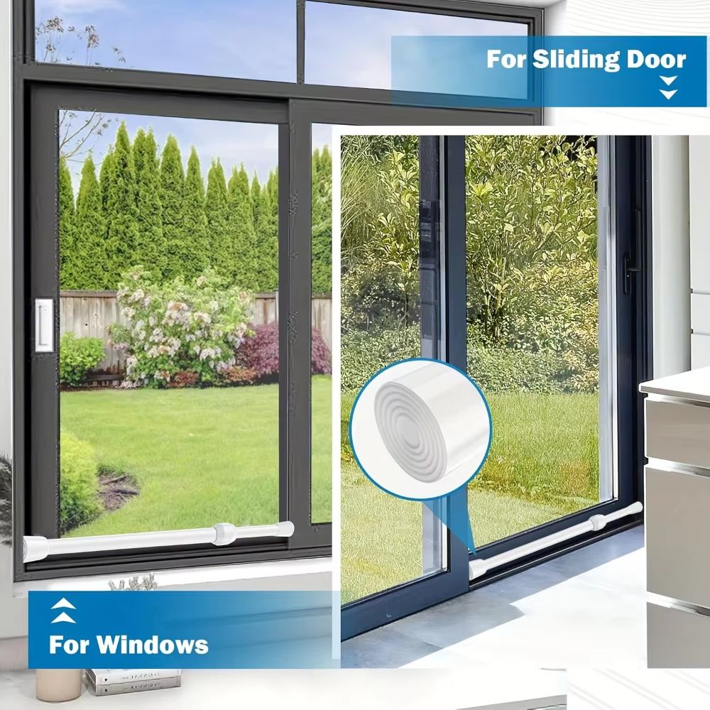Adjustable Metal Safety Bar for Sliding Windows & Doors with Rubber-Tip Lock