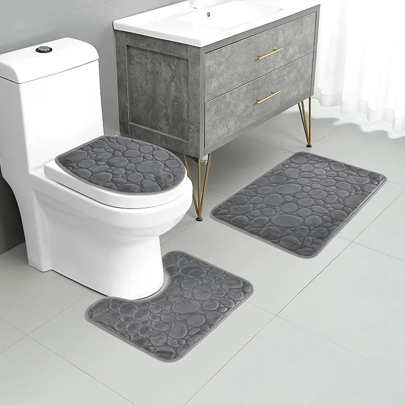 Stone Pattern Bathroom Mat Set