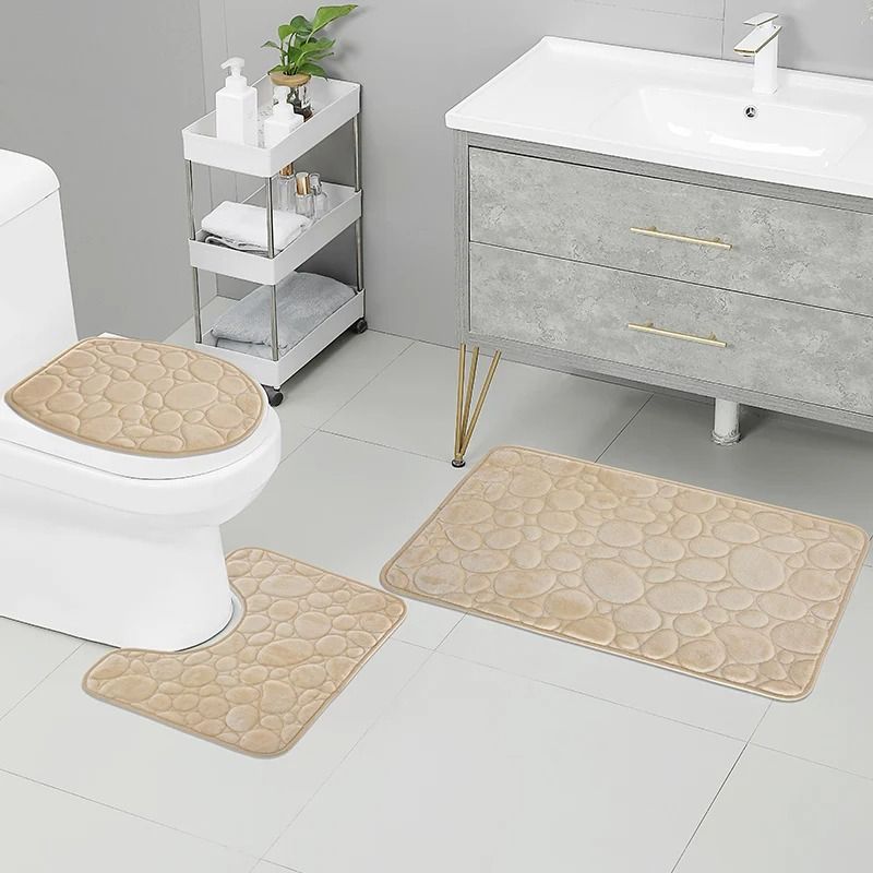 Stone Pattern Bathroom Mat Set