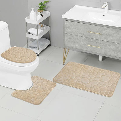 Stone Pattern Bathroom Mat Set
