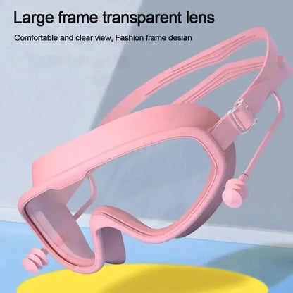 HydroVista Pro Wide Vision Silicone Swim Goggles with Earplug Combo, Large Frame, HD Anti-Fog Swim Eyewear