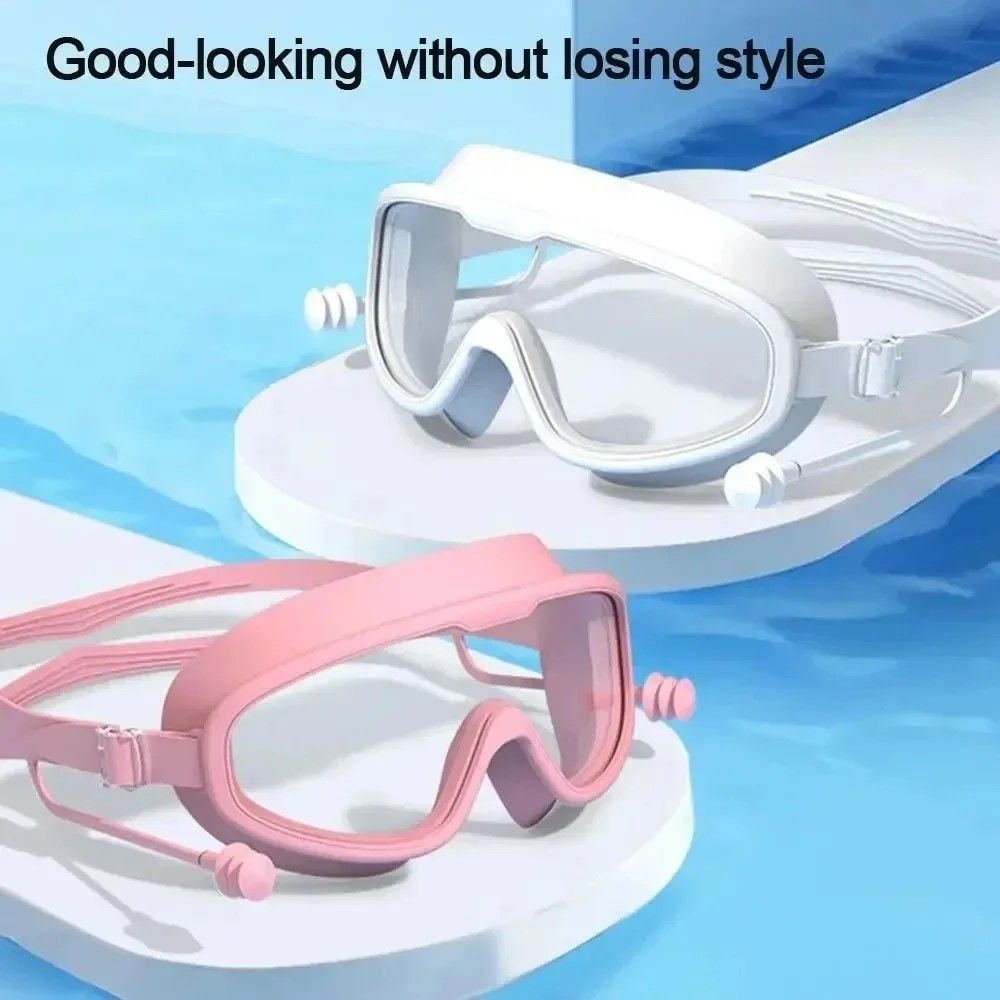 HydroVista Pro Wide Vision Silicone Swim Goggles with Earplug Combo, Large Frame, HD Anti-Fog Swim Eyewear