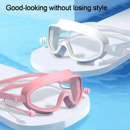 HydroVista Pro Wide Vision Silicone Swim Goggles with Earplug Combo, Large Frame, HD Anti-Fog Swim Eyewear