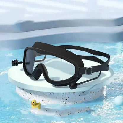 HydroVista Pro Wide Vision Silicone Swim Goggles with Earplug Combo, Large Frame, HD Anti-Fog Swim Eyewear
