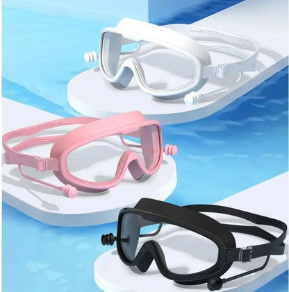 HydroVista Pro Wide Vision Silicone Swim Goggles with Earplug Combo, Large Frame, HD Anti-Fog Swim Eyewear