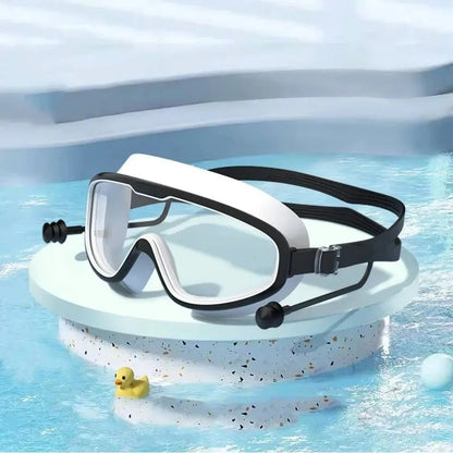 HydroVista Pro Wide Vision Silicone Swim Goggles with Earplug Combo, Large Frame, HD Anti-Fog Swim Eyewear