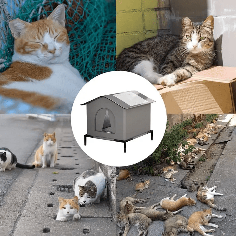 Waterproof Outdoor Cat House, Feral Cat Shelter with Cold Resistance