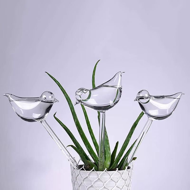 Bird-Shaped Self Watering Globes Hand-Blown Clear Glass Aqua Bulbs for Indoor and Outdoor Plants