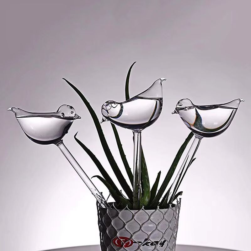 Bird-Shaped Self Watering Globes Hand-Blown Clear Glass Aqua Bulbs for Indoor and Outdoor Plants