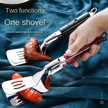 GrillMaster 304 Stainless-Steel Steak & Pancake Clip Spatula – Multi-Function BBQ Tongs