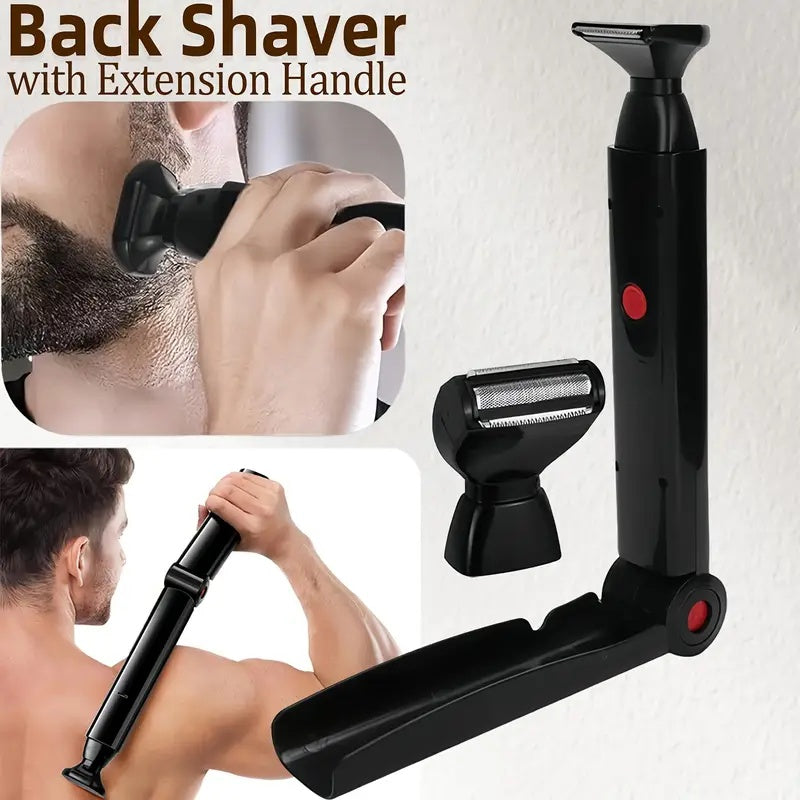 Electric Back Shaver for Men, Rechargeable Groomer, Foldable Handle Facial Hair Trimmer Razor, Back Hair Removal