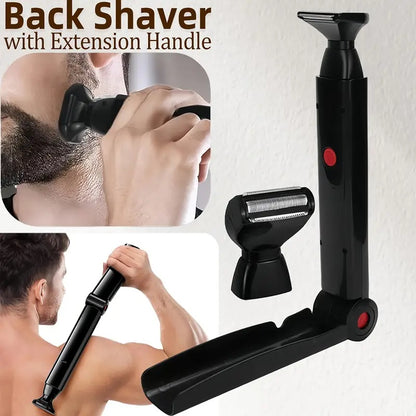 Electric Back Shaver for Men, Rechargeable Groomer, Foldable Handle Facial Hair Trimmer Razor, Back Hair Removal