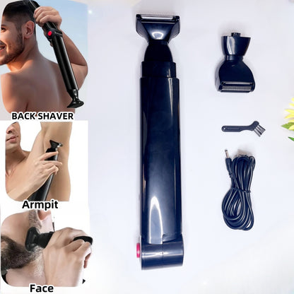 Electric Back Shaver for Men, Rechargeable Groomer, Foldable Handle Facial Hair Trimmer Razor, Back Hair Removal