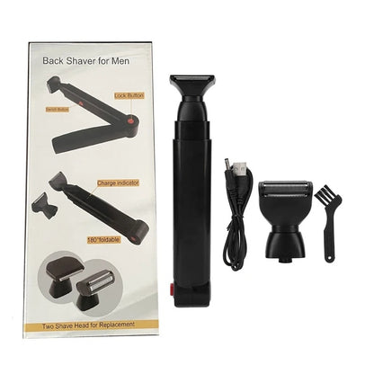 Electric Back Shaver for Men, Rechargeable Groomer, Foldable Handle Facial Hair Trimmer Razor, Back Hair Removal