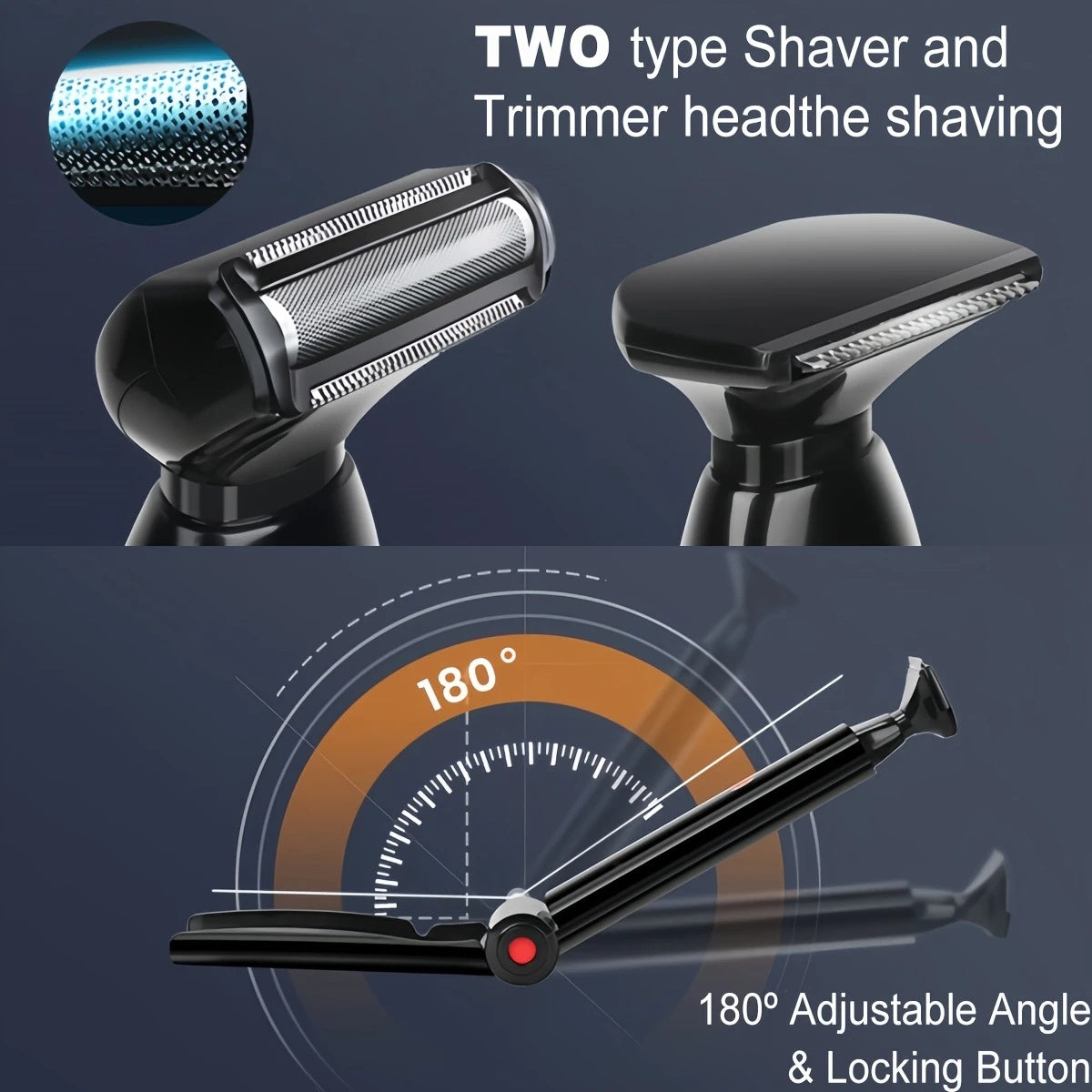 Electric Back Shaver for Men, Rechargeable Groomer, Foldable Handle Facial Hair Trimmer Razor, Back Hair Removal