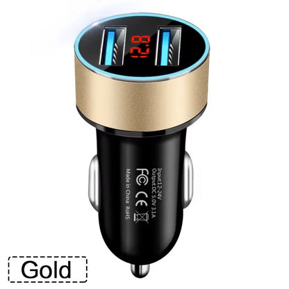 Dual USB Car Charger with LCD Voltmeter 3.1A for 12V 24V Vehicles