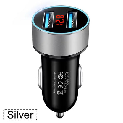 Dual USB Car Charger with LCD Voltmeter 3.1A for 12V 24V Vehicles
