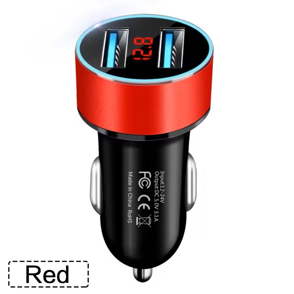 Dual USB Car Charger with LCD Voltmeter 3.1A for 12V 24V Vehicles