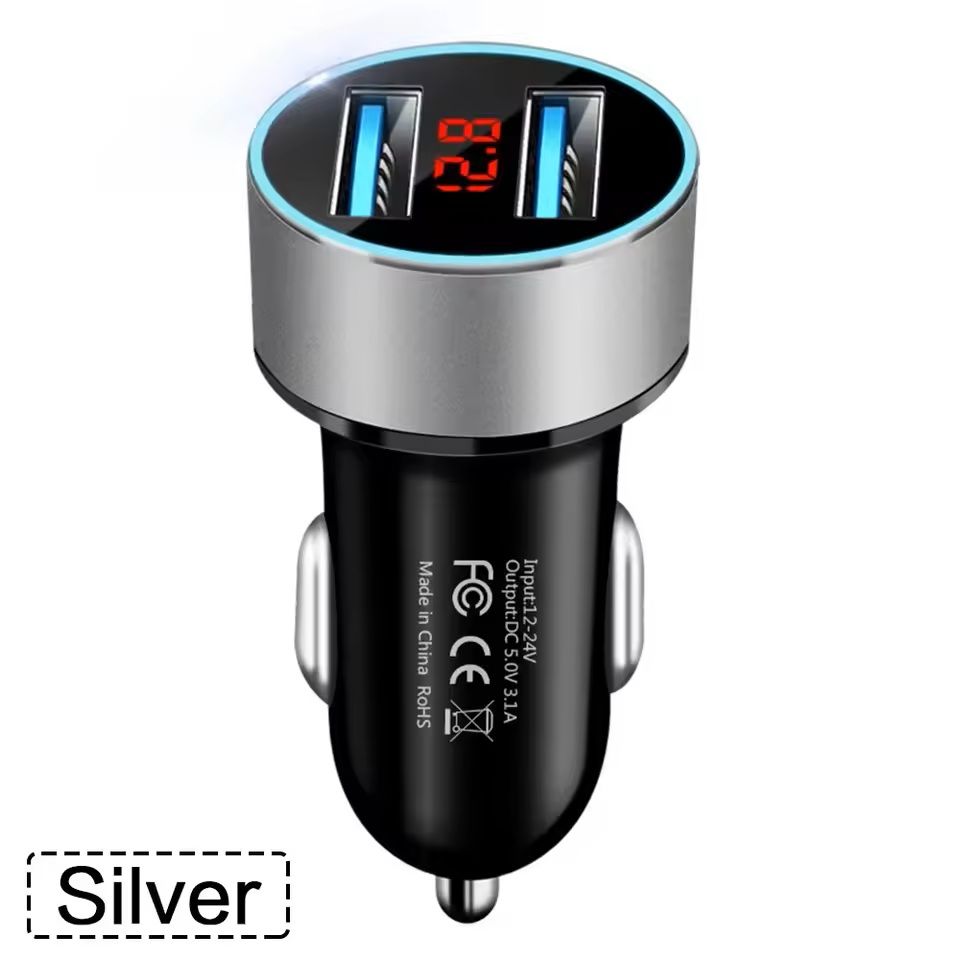 Dual USB Car Charger with LCD Voltmeter 3.1A for 12V 24V Vehicles