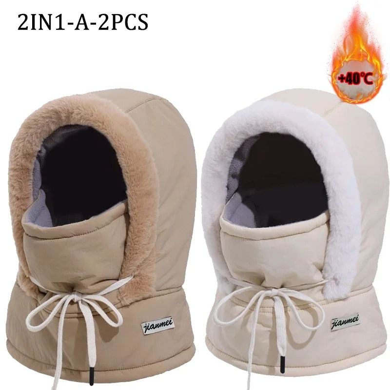 Cold Weather Thermal 3 in 1 Scarf Winter Windproof Hood Hat with Plush Neck Warmer