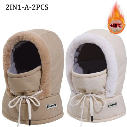 Cold Weather Thermal 3 in 1 Scarf Winter Windproof Hood Hat with Plush Neck Warmer