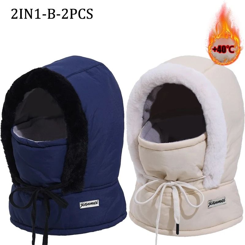 Cold Weather Thermal 3 in 1 Scarf Winter Windproof Hood Hat with Plush Neck Warmer