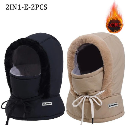 Cold Weather Thermal 3 in 1 Scarf Winter Windproof Hood Hat with Plush Neck Warmer