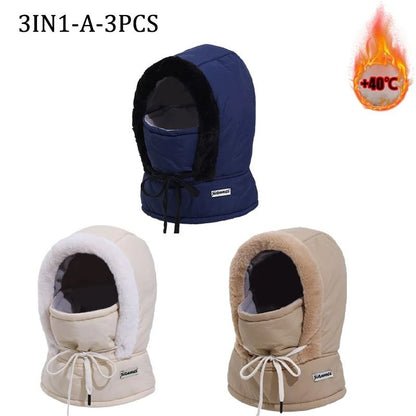 Cold Weather Thermal 3 in 1 Scarf Winter Windproof Hood Hat with Plush Neck Warmer
