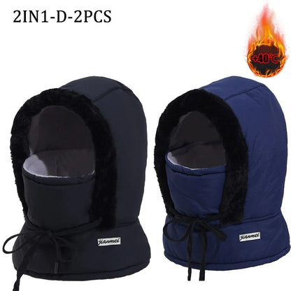 Cold Weather Thermal 3 in 1 Scarf Winter Windproof Hood Hat with Plush Neck Warmer