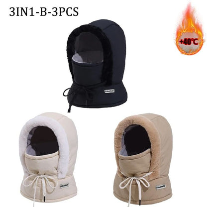 Cold Weather Thermal 3 in 1 Scarf Winter Windproof Hood Hat with Plush Neck Warmer