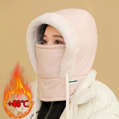 Cold Weather Thermal 3 in 1 Scarf Winter Windproof Hood Hat with Plush Neck Warmer