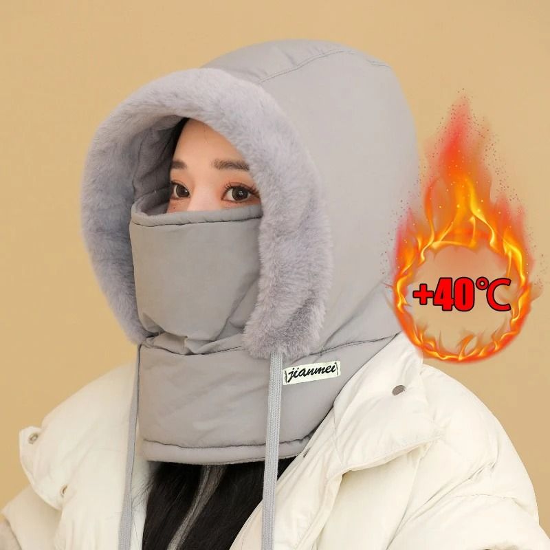 Cold Weather Thermal 3 in 1 Scarf Winter Windproof Hood Hat with Plush Neck Warmer