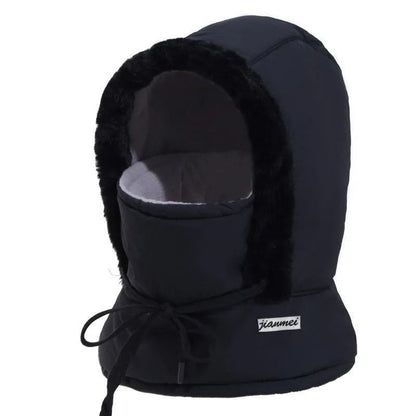 Cold Weather Thermal 3 in 1 Scarf Winter Windproof Hood Hat with Plush Neck Warmer
