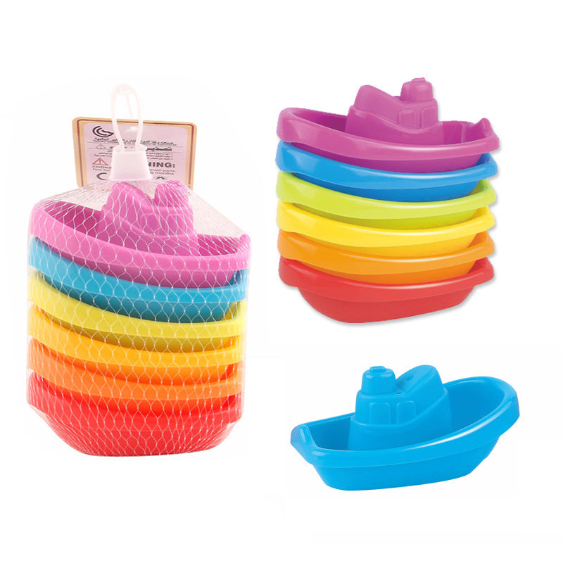 Boat Shaped Stacked Cup Montessori Children Toys, Baby Bath Toys Colorful Stacking Cups Folding Tower Toys Gift