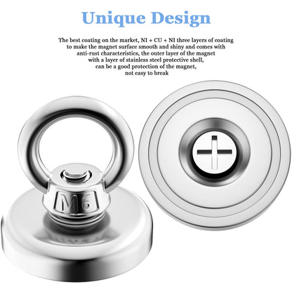 Super Strong Neodymium Fishing Magnets, Heavy Duty Magnet with Countersunk Hole, Eye Bolt for Salvage, Magnetic Fishing