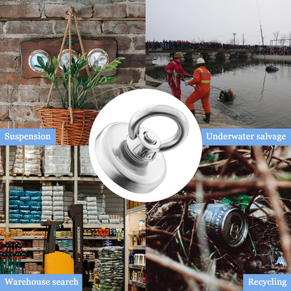 Super Strong Neodymium Fishing Magnets, Heavy Duty Magnet with Countersunk Hole, Eye Bolt for Salvage, Magnetic Fishing